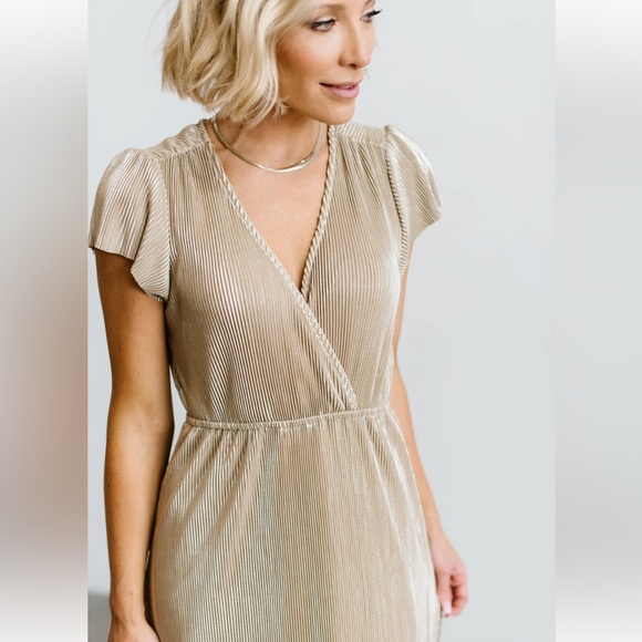 Baltic Born Pleated Champagne Maxi Dress Cocktail Fancy Event New Years Eve - Picture 9 of 11